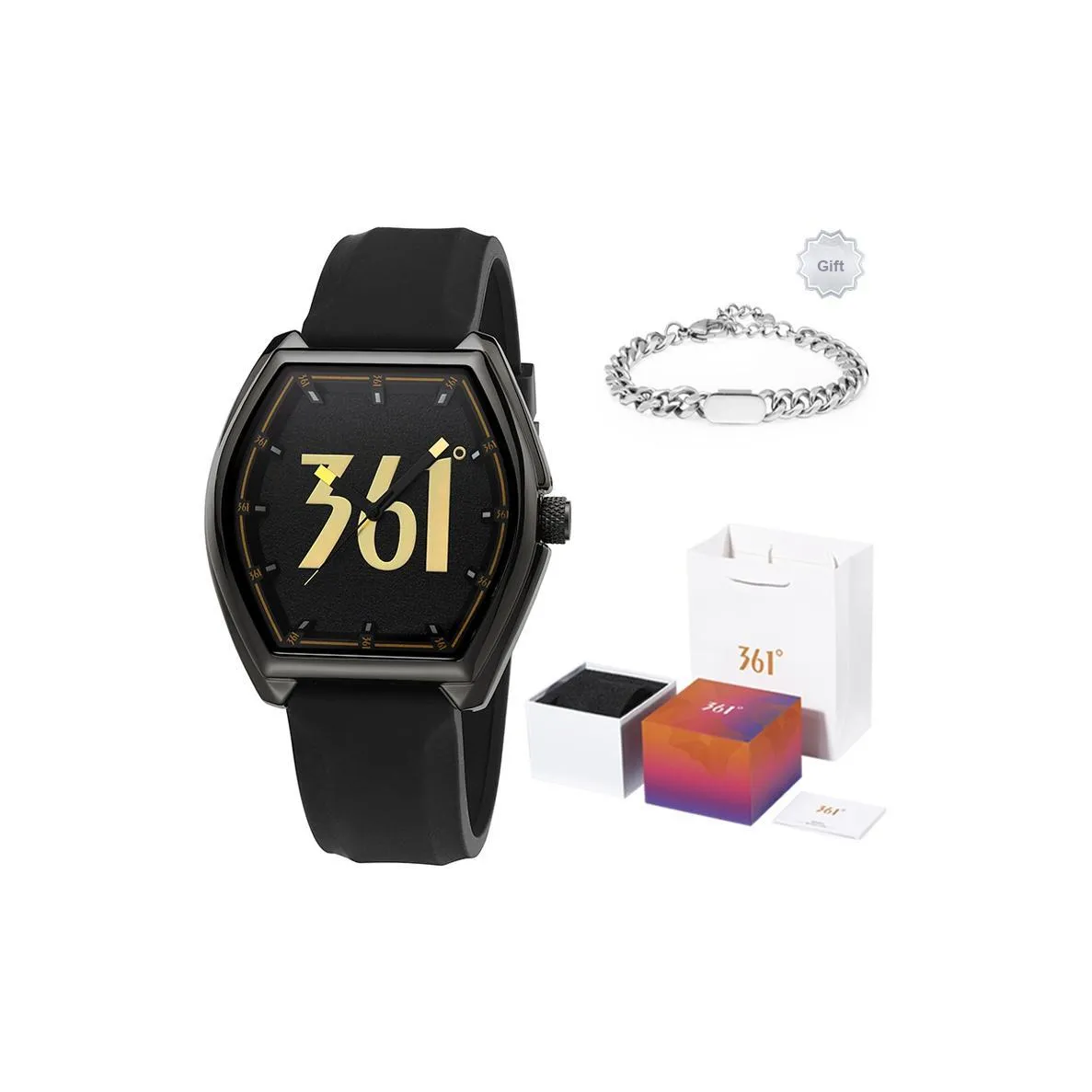 361° Кварцевый механизм силиконовый ремешок унисекс черный циферблат