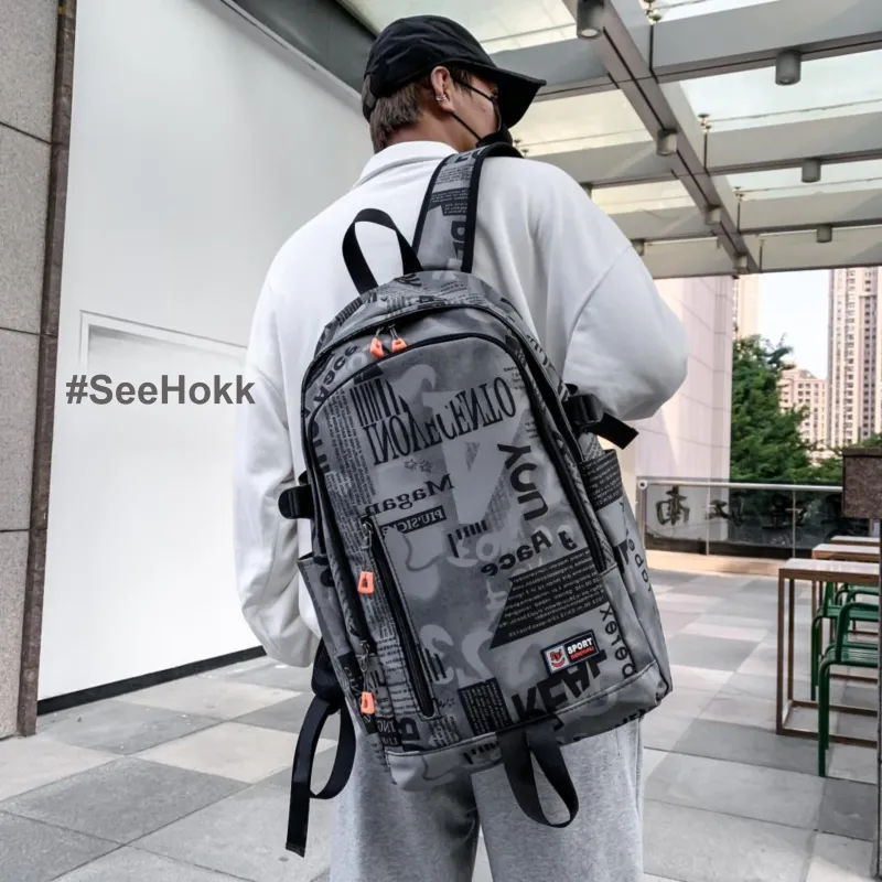 BRABOSTON Nylon Backpack Unisex Gray/Orange Red/Black/Green-2