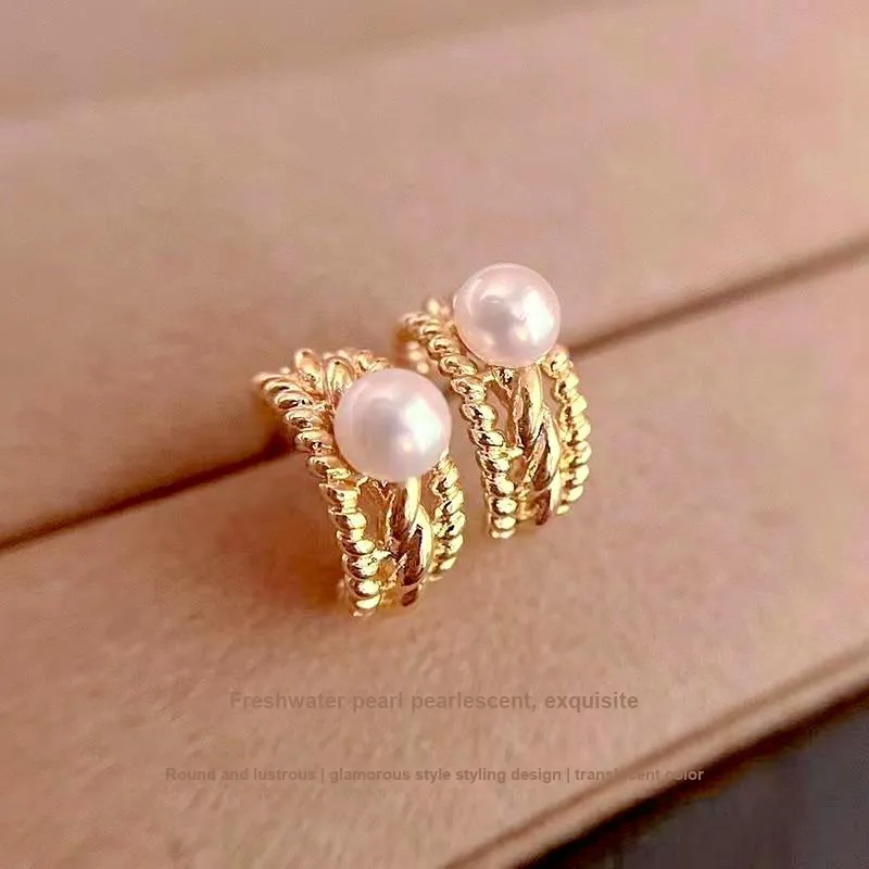 IDOKAWA Freshwater Pearl Earrings Women's White Gold-1