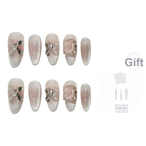 AIDINGQI Ручной High END Наклеивающиеся ногти с Бабочка Ромб Кошачий глаз Кокетливый стиль Осветляющий дизайн False Nail