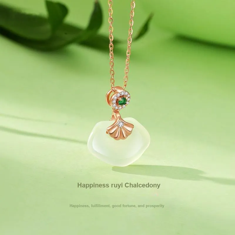 Artisan Lock Heart Jade Natural Chalcedony Jade Necklaces Women's-1