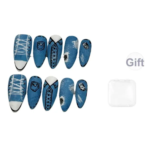 SHANGSHIQIN Матовый Кеды с Креативным Ручной Рисункой Осветляющий False Nail Миндаль Средний ЛАДДЕР Синий