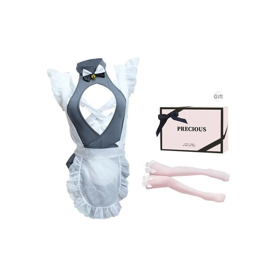 TLXT Серый Ван-Пис + Lotus Leaf Apron + Бабочка Чулки + [Коробка] Женские Боди