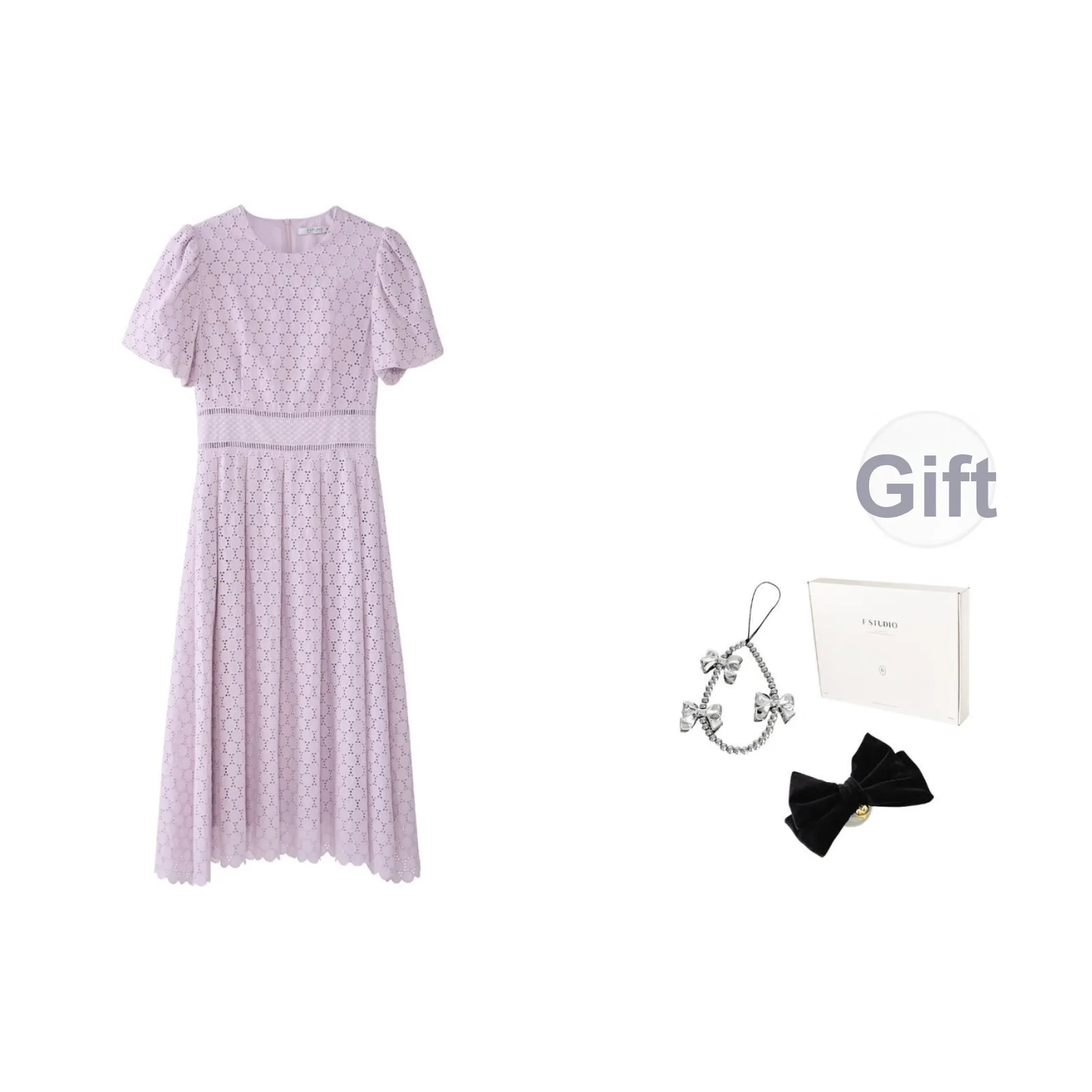 Fstudio Корейский стиль Круглый вырез Вышивка Утягивающий Короткий рукав Платье Женское Фиолетовое