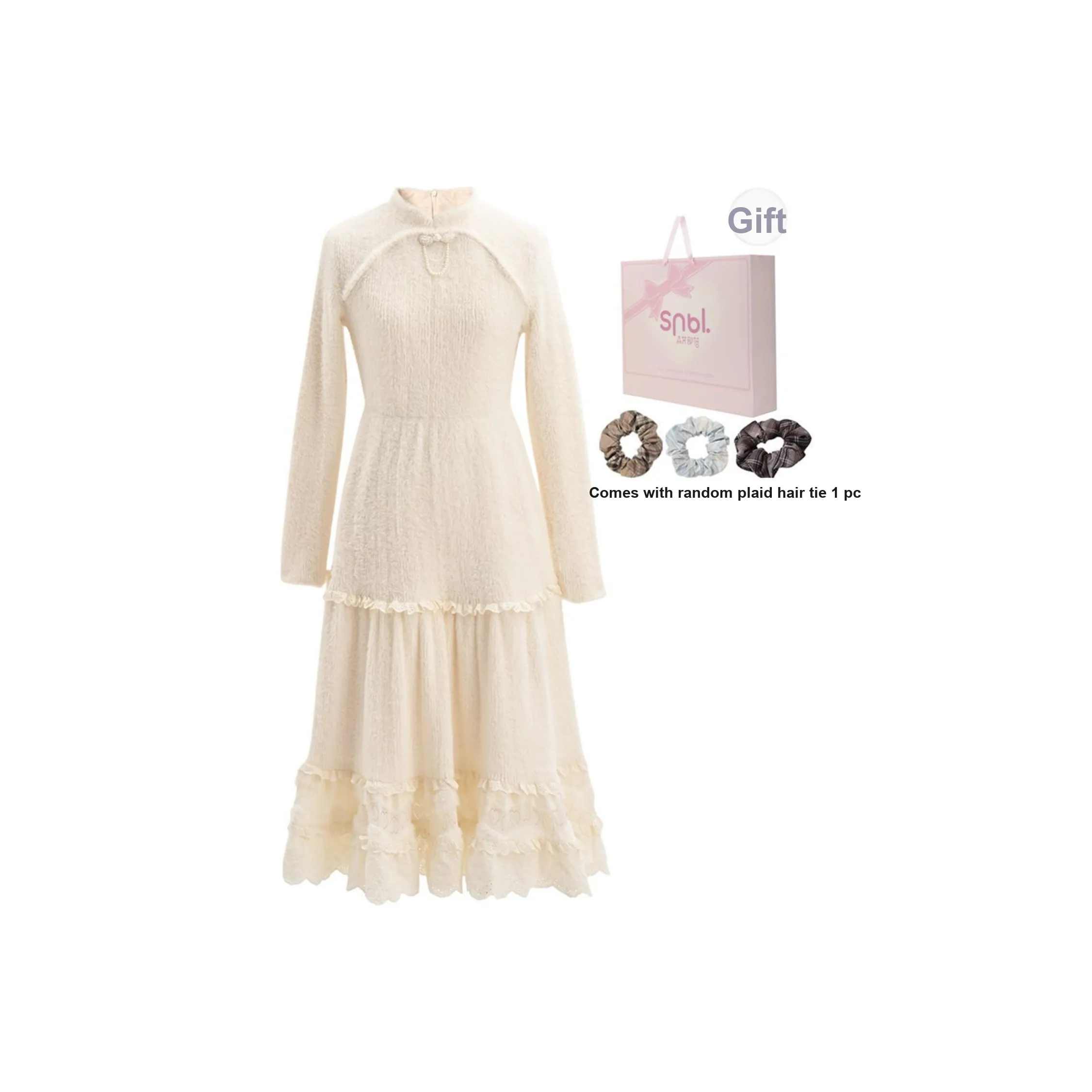 SNBL Длинное платье с длинными рукавами женское экрю