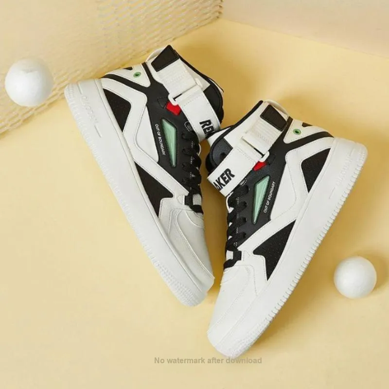 QIAODAN Slip Resistant Shock Absorbers High Top Skateboard Shoes Men's Black Ivory-3