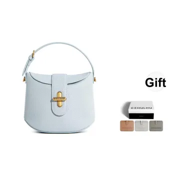 Cthulhu Top Grain Cow Leather Curling Lock Bag, Shoulder Bag, Handbag Medium Size Women's Blue/elephant Grey