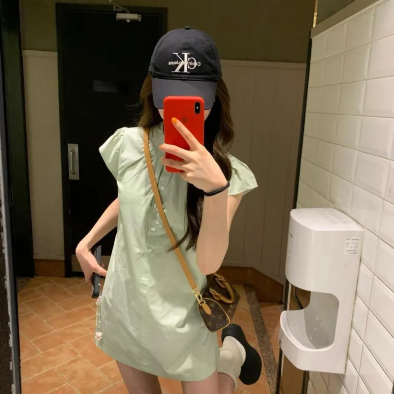 DOKZB Short Sleeved Dress Women's Mint Green-2