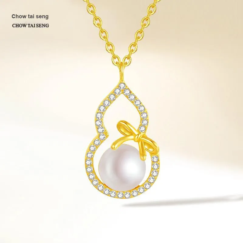CHOW TAI SENG Pearl Elegant Elegance Goddess Collarbone Chain Women's-3