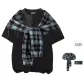 Black T-Shirt (Comes with Blue Coffee Shawl+Brooch)