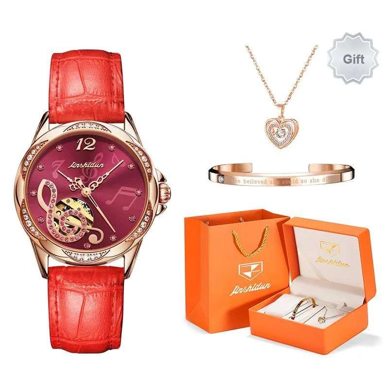 Jin Shi Dun Petal Design Box Mechanical Movement Watch Women's Watch Pink Watch Dial-10