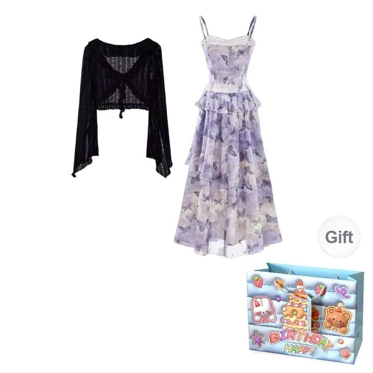 TWOPLUMGIRLS Two Piece Skirt Sets Women's Cardigan+Dress Shopping Bag-1