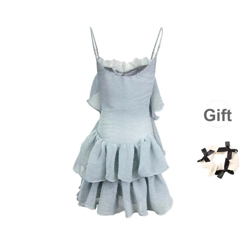 TURN UP Slip Dress Women's Blue+Bowknot Hair Tie Comes With-1