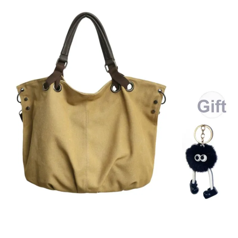 Tonlion Canvas Shoulder Bag Unisex Khaki-5