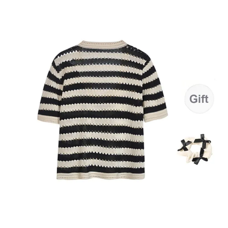 CPAURA Knitwear Women's Stripes+Bowknot Hair Tie Comes With-1