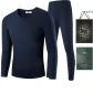 Thermal Underwear Tops+Long Johns (Navy Blue) Wool Blend/Fine Fleece/Invisible V-Neck