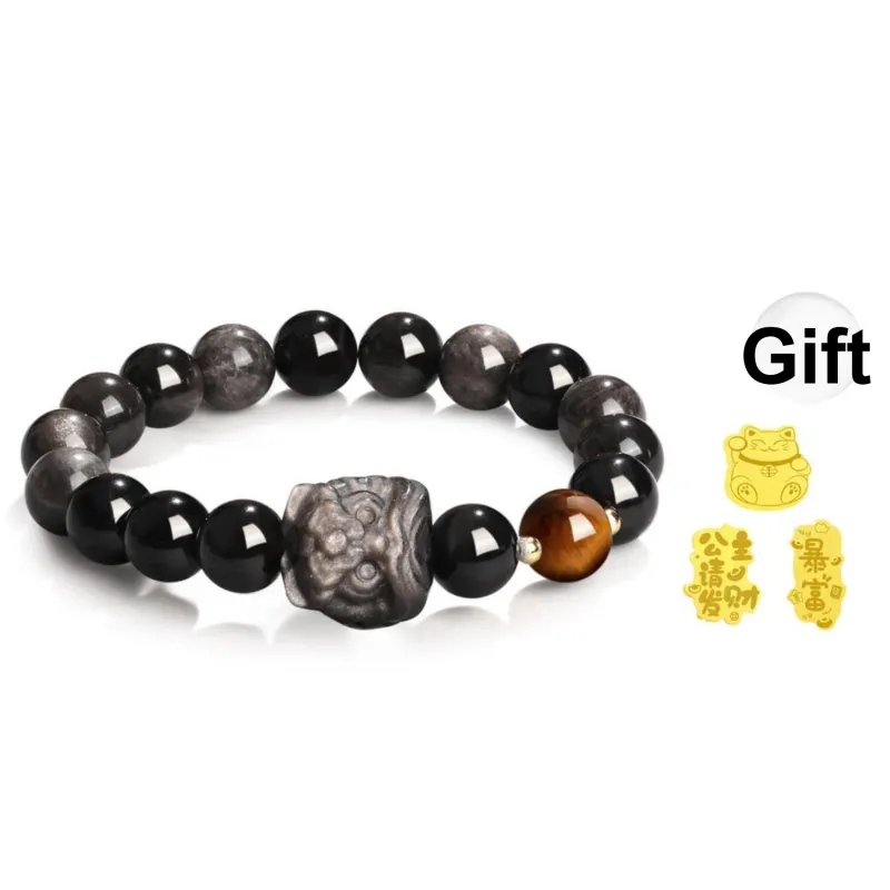 Lao Feng Xiang Natural Obsidian Bracelets Unisex-0
