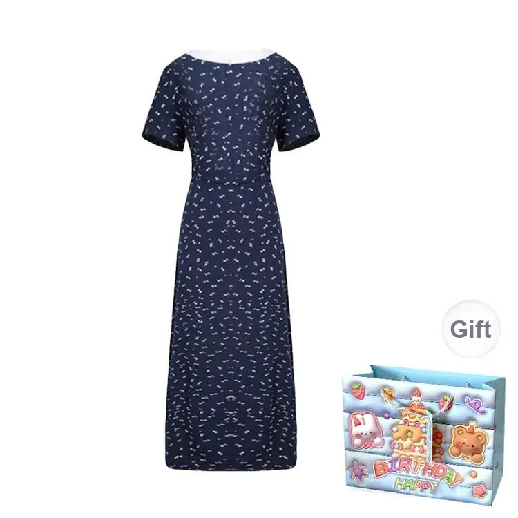 Gentle Welcome Short Sleeved Dress Women's Navy Blue-1