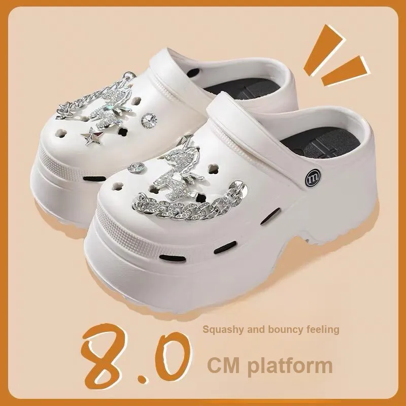 Ke Jiayi Summer Platform Height Increasing Rhinestone Slip Resistant Slippers-7