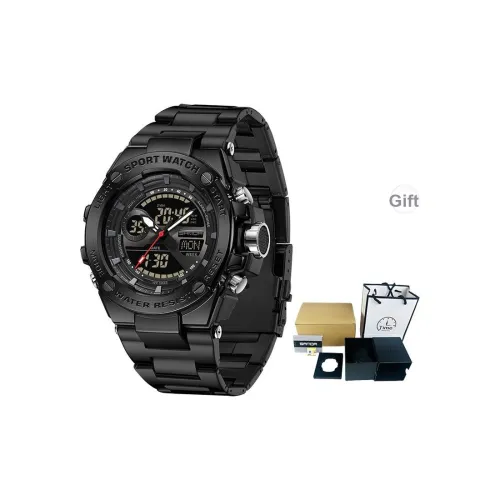 Sanda Электронный + Кварцевый механизм Стальной ремешок Часы Мужские Черный циферблат