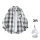 Gray Blue Plaid+White T-Shirt