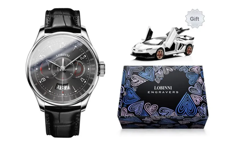 LOBINNI L Men's Watches Automatic Mechanical Movement Cowhide Strap Watch Men's Watches Silver Dial-11