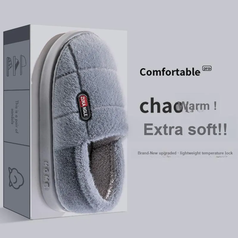 Foot Recreation Winter Warm Minimalist Style Square Cotton Slippers Home Slippers Unisex-3