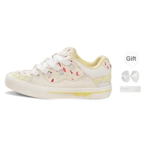 Ollieskate Magic Bake Anti Slip Wear Resistant Low Top Skateboard Shoes Unisex White Yellow