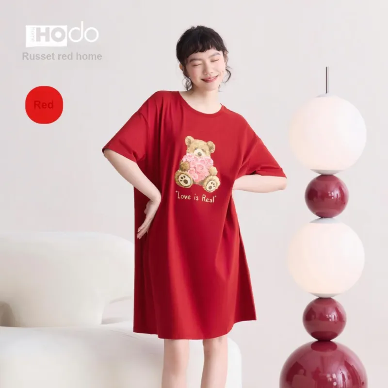 Red Beans At Home Nightgown Women's Shopping Bag Red-1