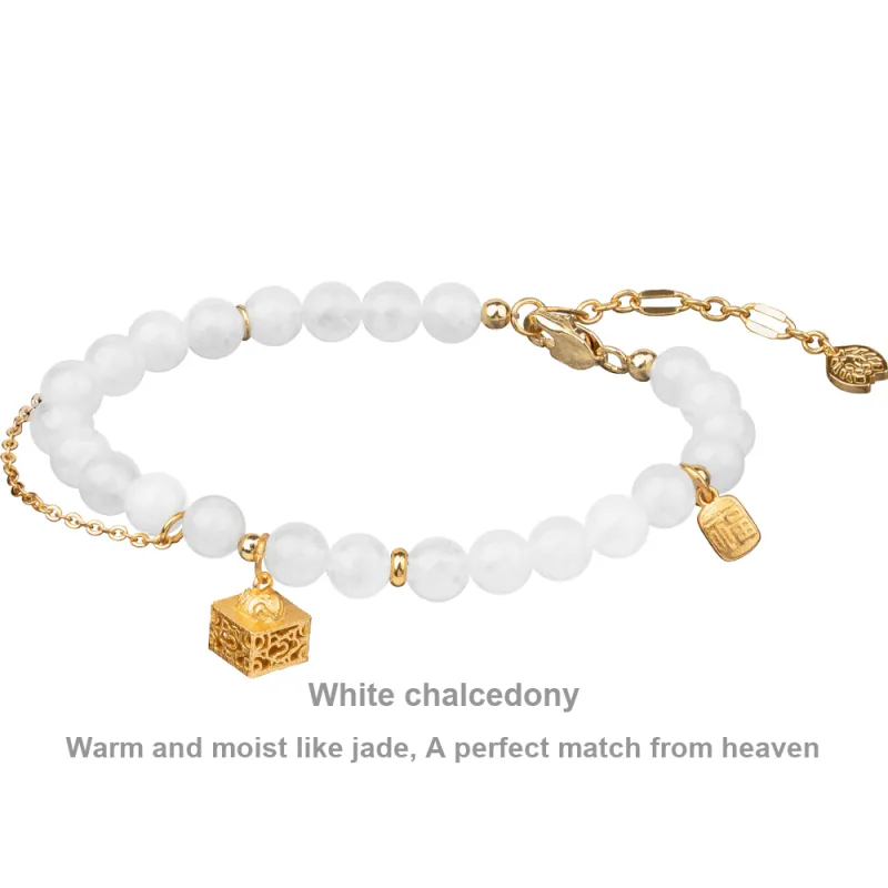 Rastaclat Chalcedony Small Lion Chinese Style Beaded Bracelet Unisex-1