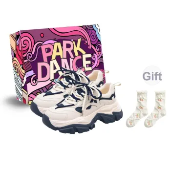 PARK DANCE Abrasion Resistant Low Top Chunky Sneakers Women's Beige Blue