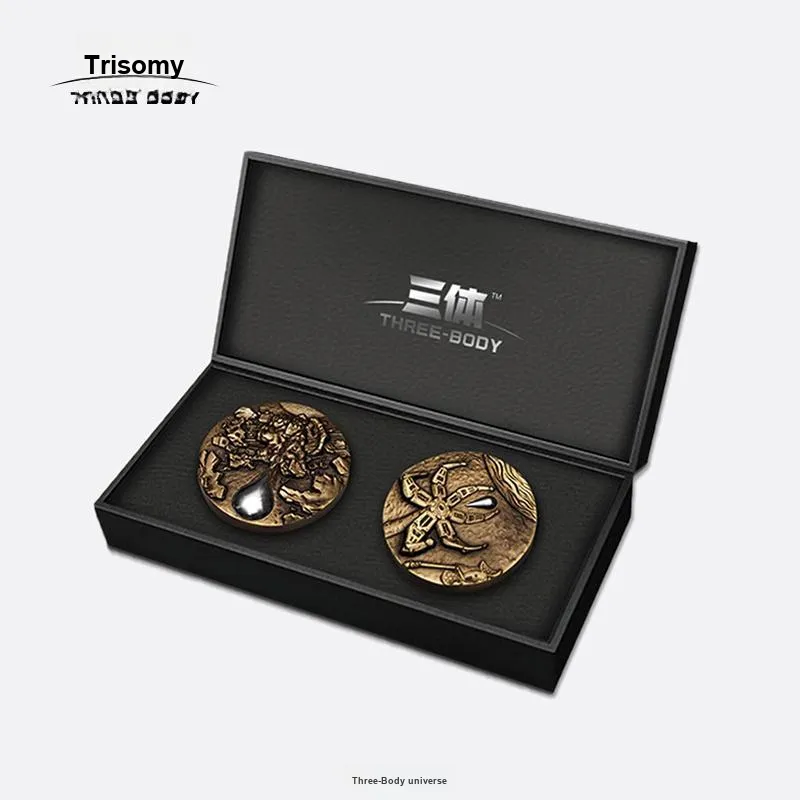 THREE-BODY Waterdrop Apocalypse 2 Pcs Large Copper Medal Brass Collection Set Badges-1