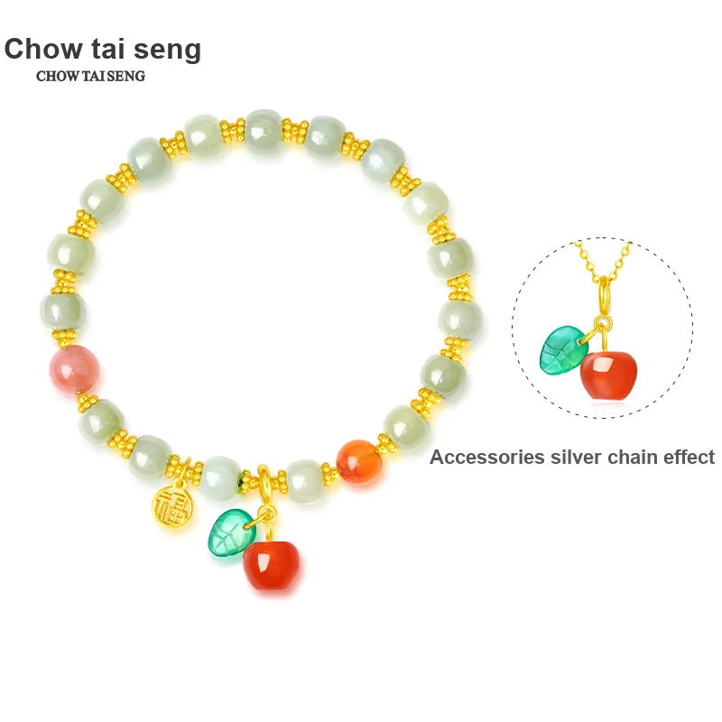 CHOW TAI SENG Hetian Jade Bracelet, Delicate And Versatile Hand Accessory Pale Greenish White Jade Women's-4