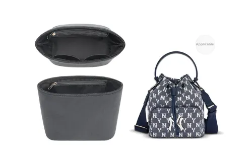 GUYI Bag Accessories NY Yankees Team Bucket Bags In Black Flannelette With Denim Blue Interior [Suitable For Denim Blue]