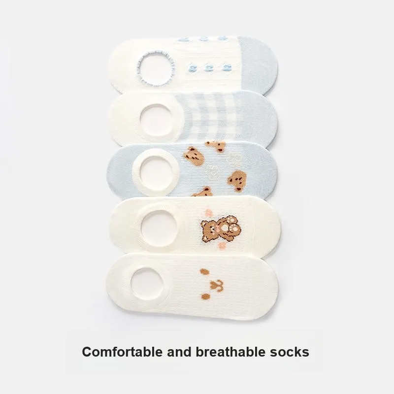 Primeet No Show Socks Women's 5 Pack Cute Bear-1