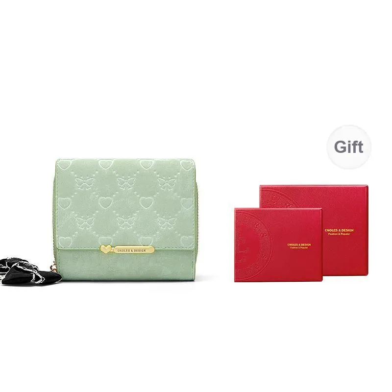 CNOLES Pearlescent Cow Leather Women's Coin Purse Card Holder Wallet Women's Mint Green-0