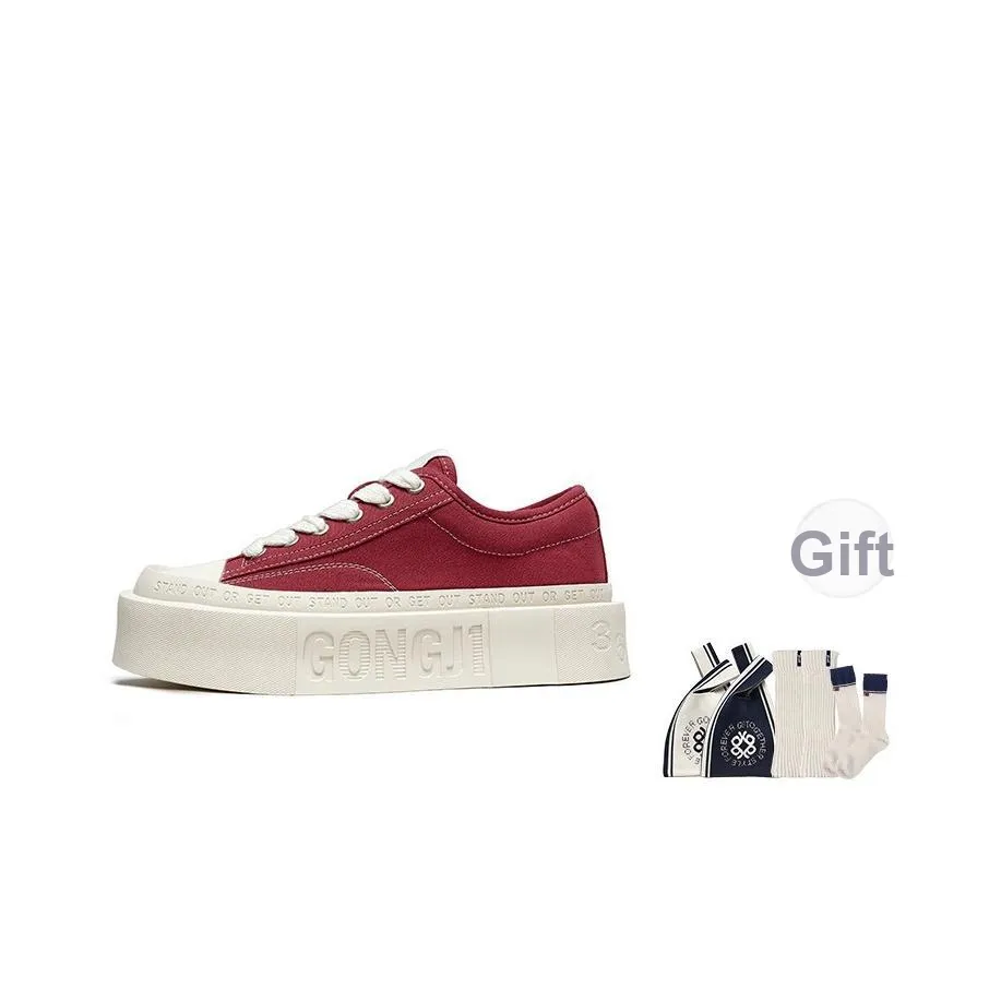 GONGJI Square Inches Skateboard Shoes Unisex Mid top White/Red