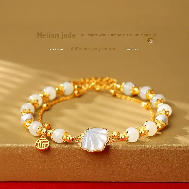 CHOW TAI KING Hetian Jade Bracelets Pale Greenish White Jade Women's-1