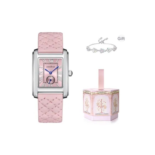 COMLORVEI Classic Rubber Pink Diamond Pattern Кварцевый механизм Естественная кожа Ремешок Часы Женские Розовый Циферблат Часов