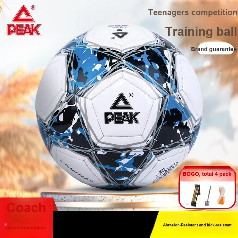 PEAK Size 5 Soccer PVC Machine Stitched Soccer Ball Unisex White Blue Black-1