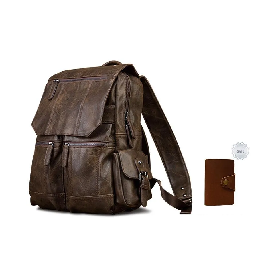 Simple&nature Cow Leather Genuine Leather Men's Backpack Medium Size Men's Black/Brown