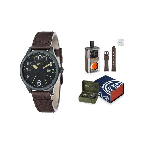 AVI 8 Мужские наручные часы кварцевый механизм черный циферблат подарочная коробка