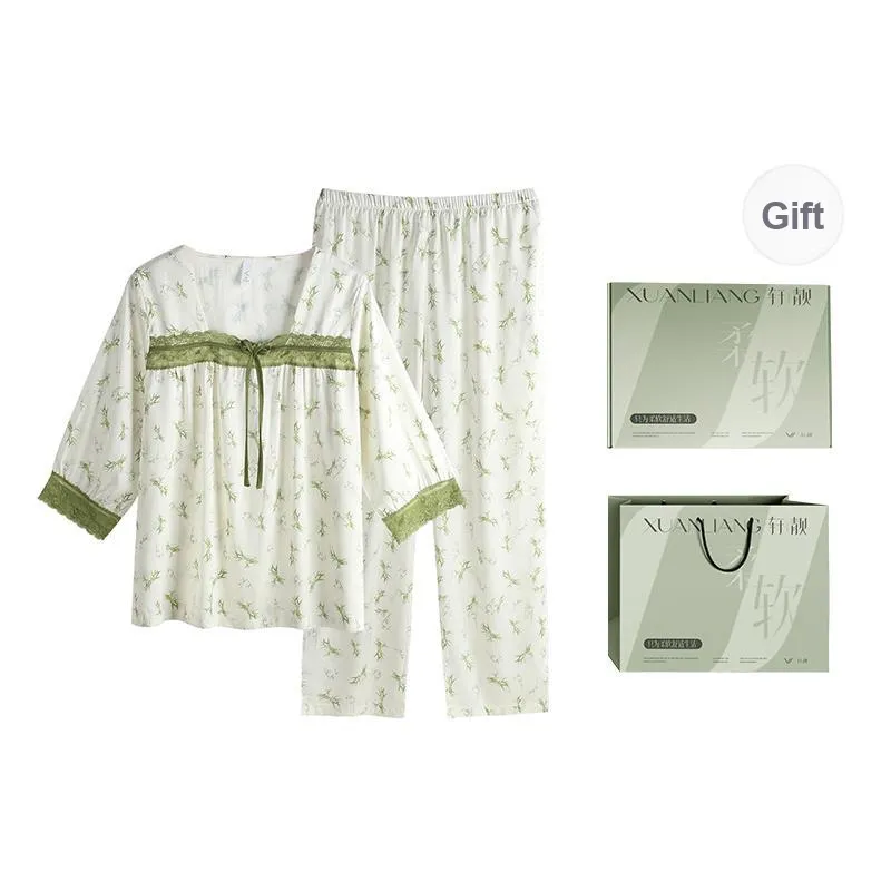 Xuan Liang Pajama Set Women's Gift Box Set Bamboo Green-0