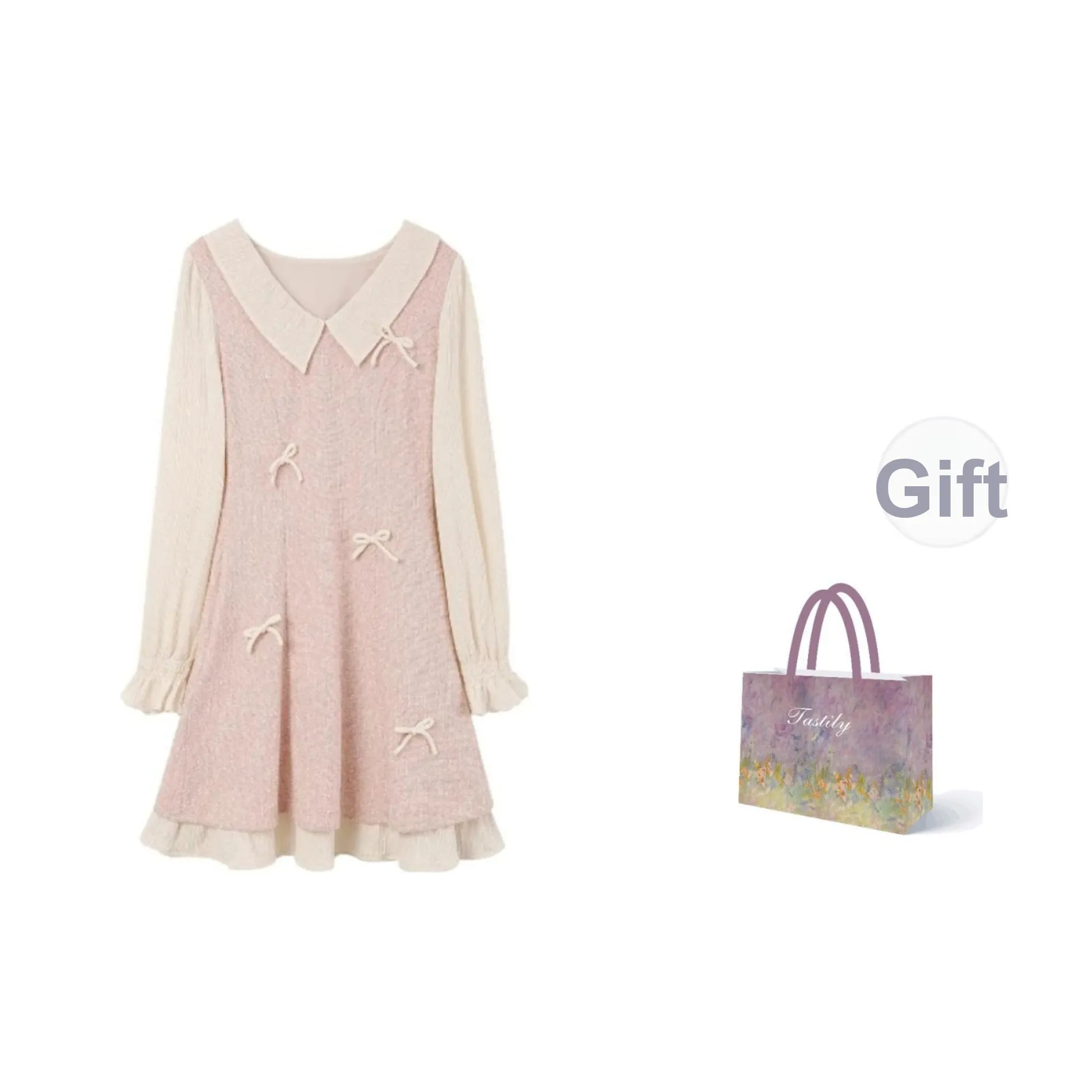 TASTILY Длинное платье с длинными рукавами женское розовое