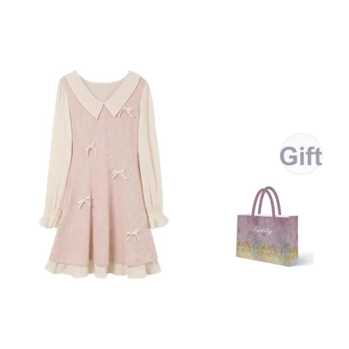 TASTILY Длинное платье с длинными рукавами женское розовое