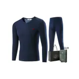 Men's Clothing Set (Navy Blue) Thickened and Fleece-Lined/Classic Round Neck/Shopping Bag Included
