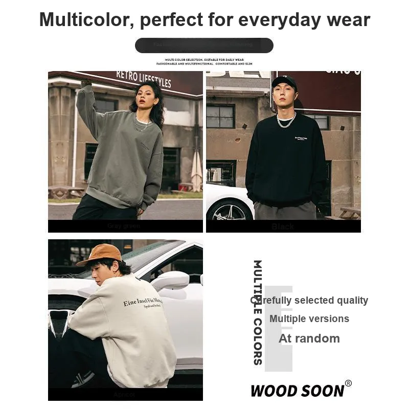 WOOD SOON Heavyweight Letter Crew Neck Couple T Shirt For Women's Unisex-2