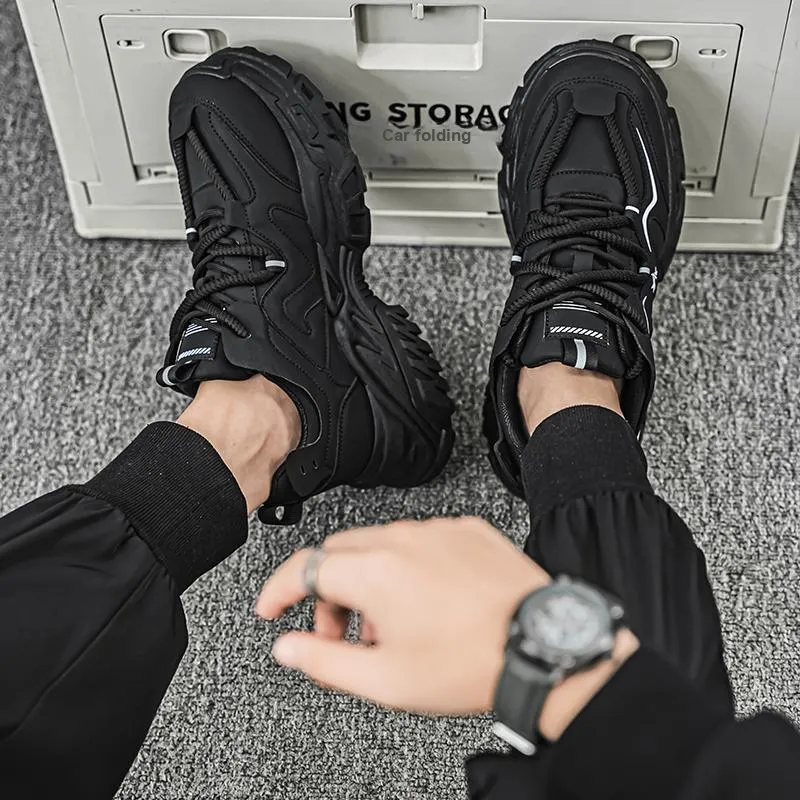 TELENT Slip Resistant, Abrasion Resistant, Waterproof Low Top Chunky Sneakers Men's Black-3