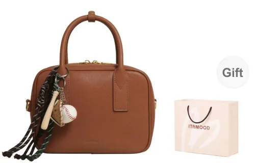 Miao Di Vegetable Tanned Top Grain Cow Leather Shoulder Bag Crossbody Bag Handbag Medium Size Women's Amber Brown