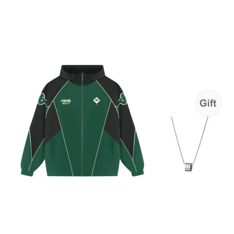 Kappa 1916 Series Windbreaker Jackets Men Green+Necklace-0